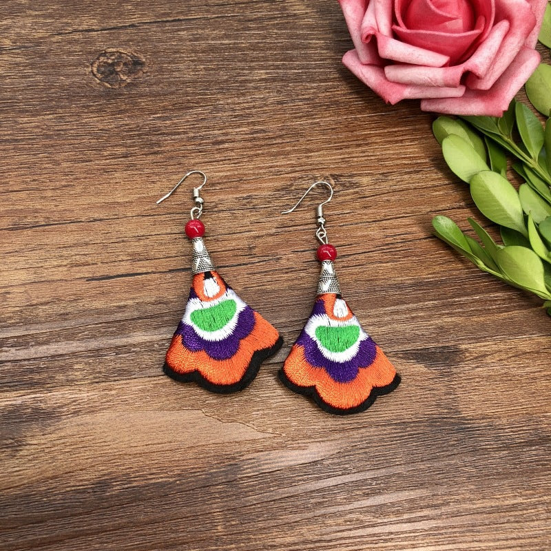 Fabric Yunnan Simple Flower Tassel Female Earrings