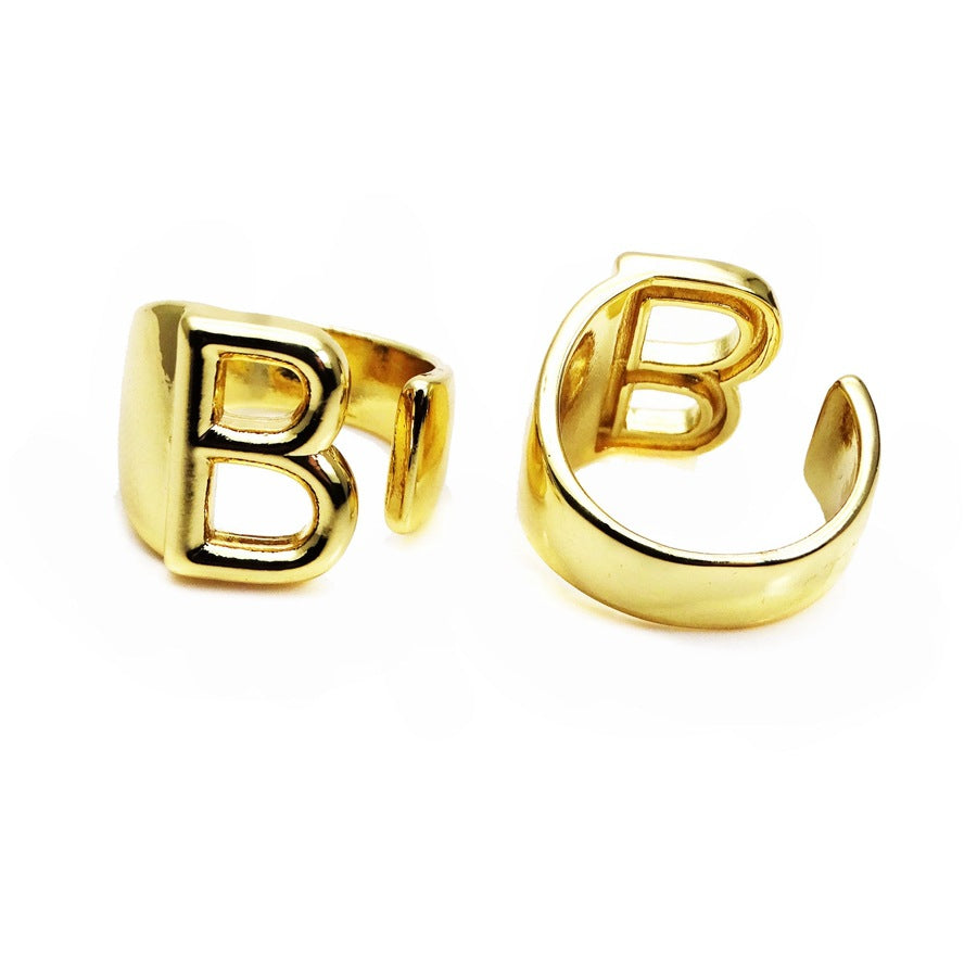 Letters Open Adjustable Plated Light Gold Rings