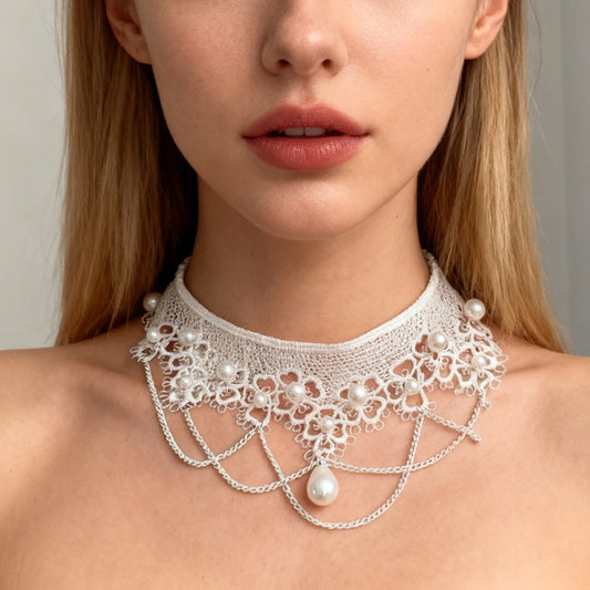 Retro Simple Pearl Lace Short Female Collar