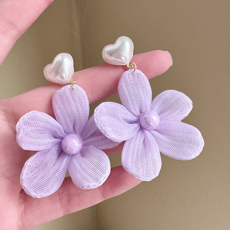 Purple Camellia Love Heart Gentle Fairy Spirit Earrings