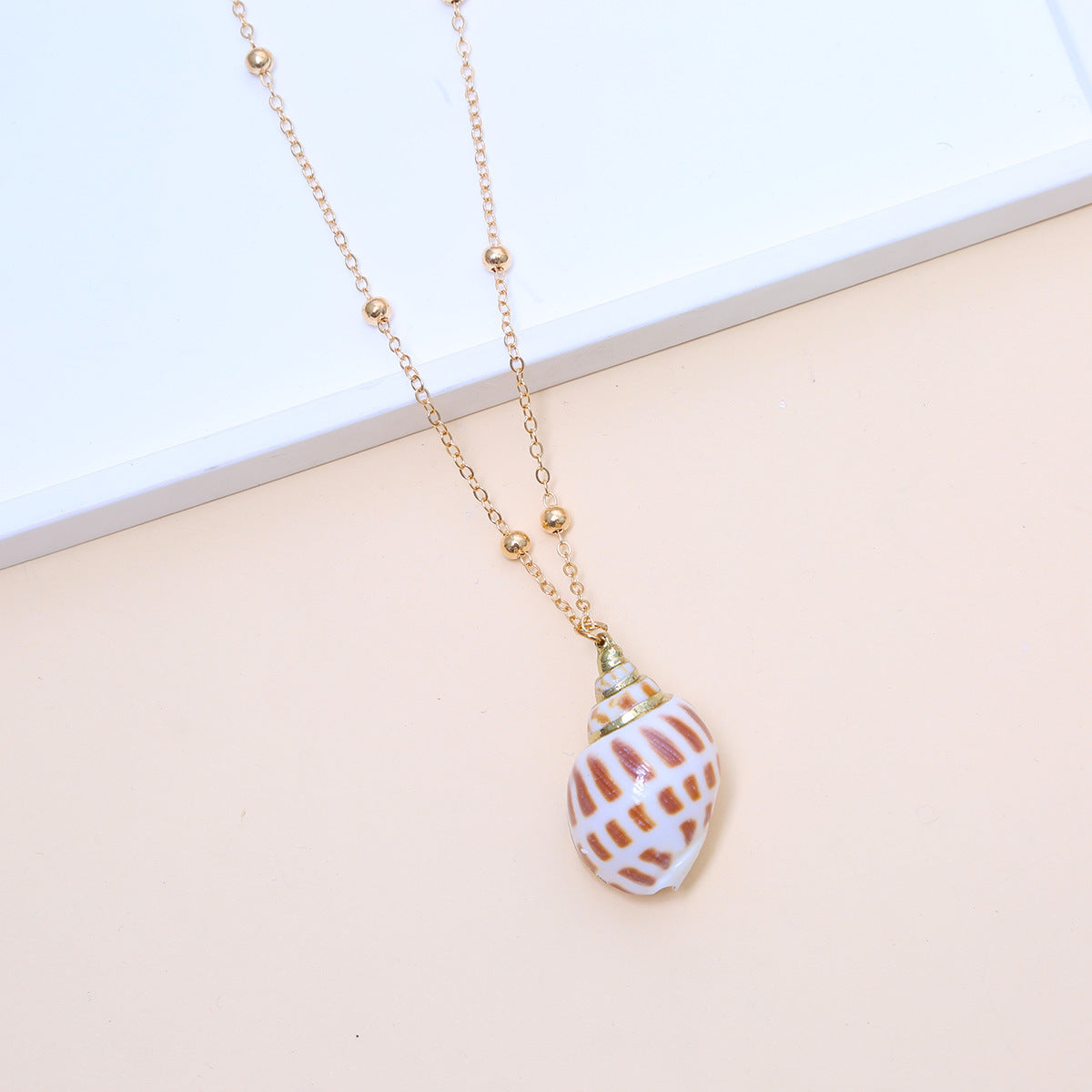 Ball Bead Chain Natural Shell Electroplated Necklace