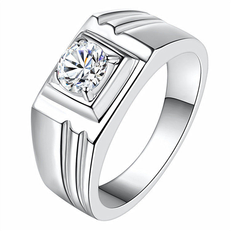 Men's Diamond Single Simulation Karat Wedding Classic Temperament Ring