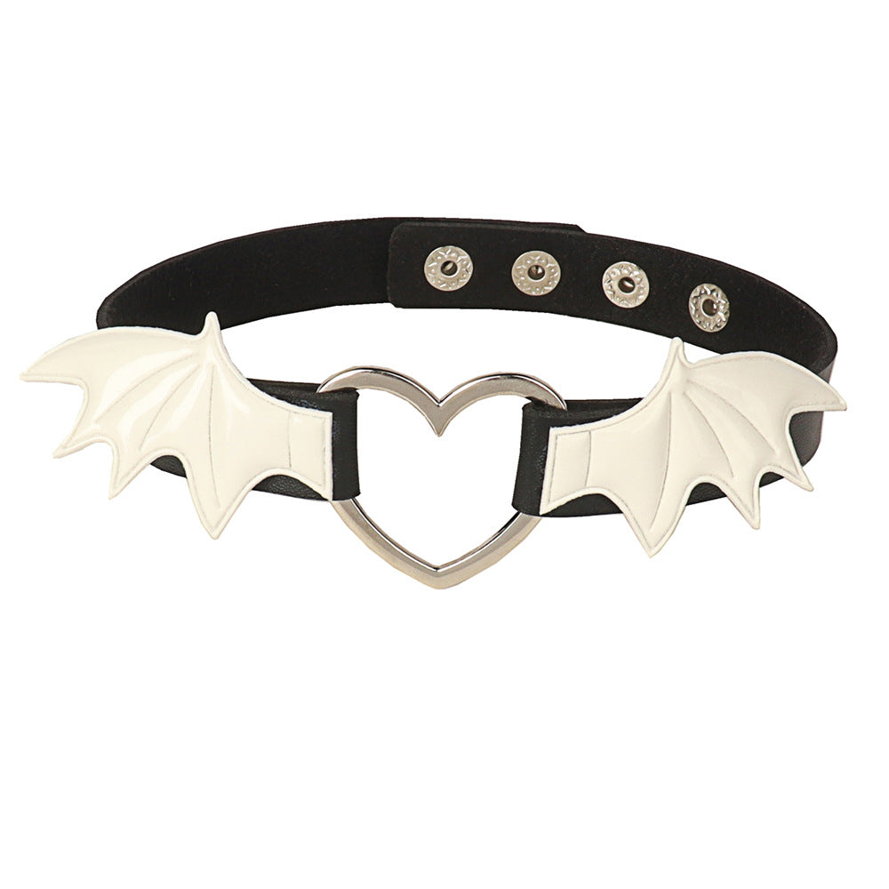 Dark Punk Heart-shaped Wings Leather Contrast Color Collar