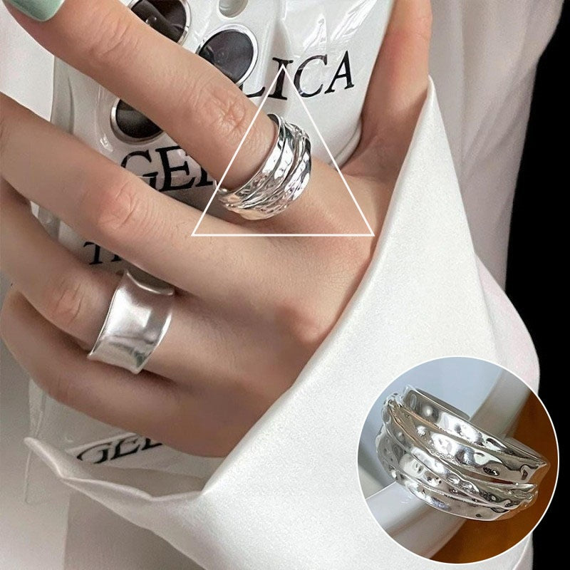 Hammered Female Fashion Personality Creativity Design Rings