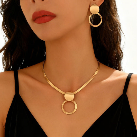 Elegant Chain Like Flat Snake Hollow Clavicle Earings Jewelry Set