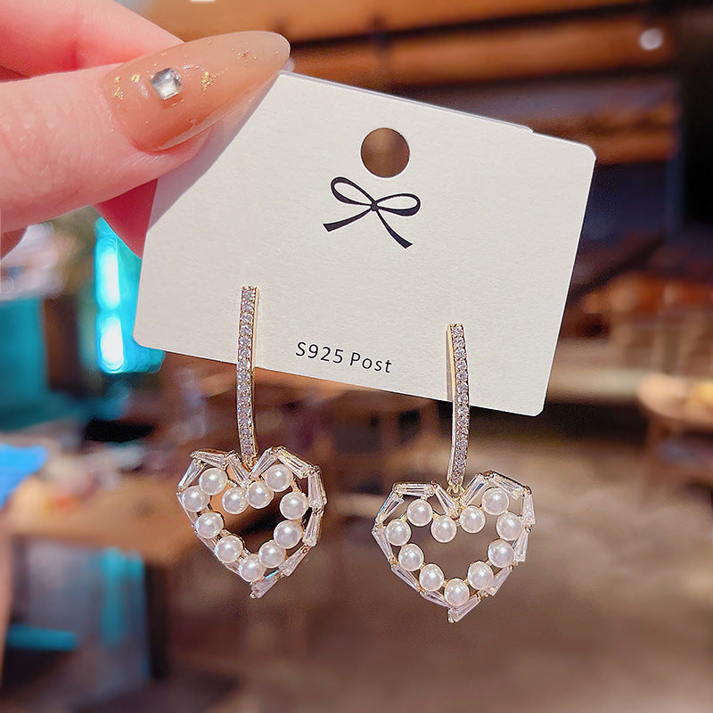 Luxury Minority Korean Style Hollowed Heart Shape Pearl Zircon Super Rings