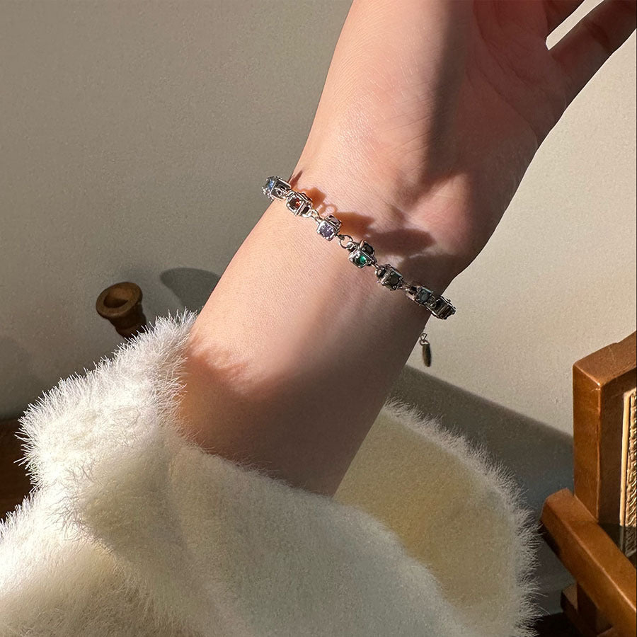 Women's Luxury Colorful Crystals Cube For Design Retro Bracelets