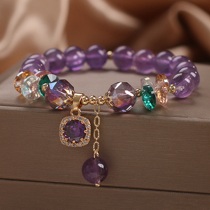 Women's Natural Amethyst Beaded For Mild Luxury Retro Bracelet