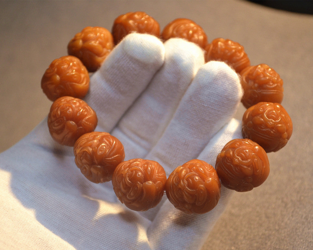 Women's & Men's Single Circle Weathered Yellow Bodhi Root Carved Bracelets