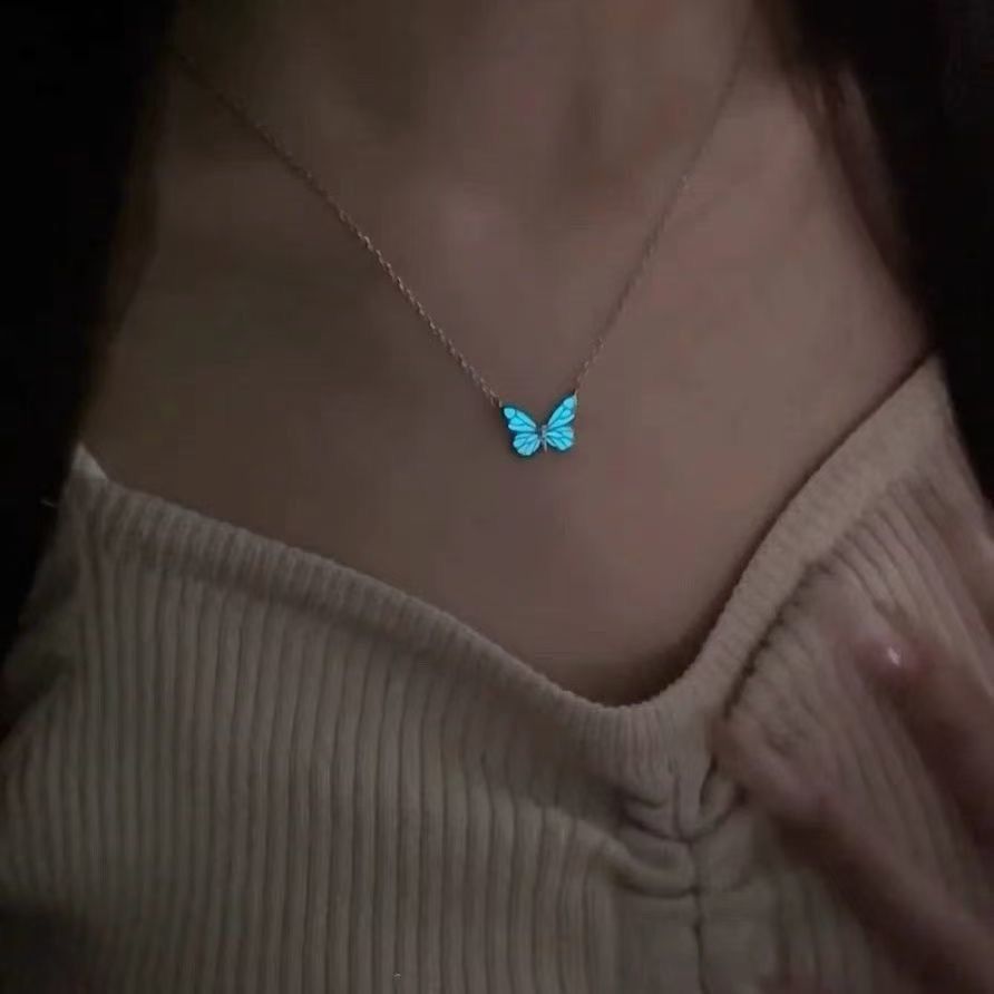 Women's Butterfly For Simple Light Luxury Fashion Blue Luminous Smart Mori Necklace
