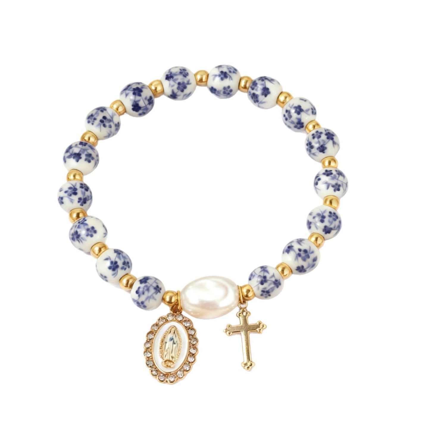 Ceramic Blue White Porcelain Cross Bow Bracelet