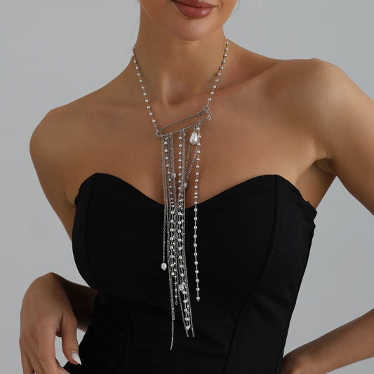 Style Pearl Tassel Brooch Female Hot Necklace