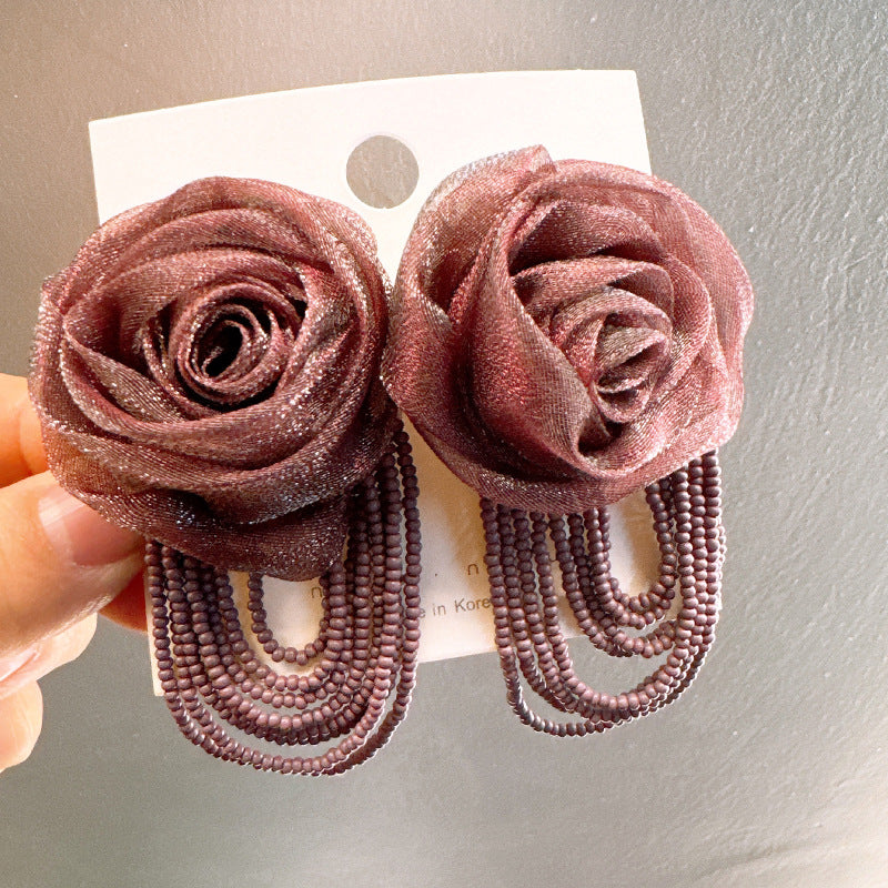 High Grade Mesh Rose Tassel Temperament Earrings