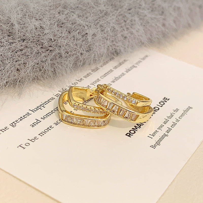 Women's Luxury Super Flash Zircon Ear Clip Style Graceful Geometric Square Rings