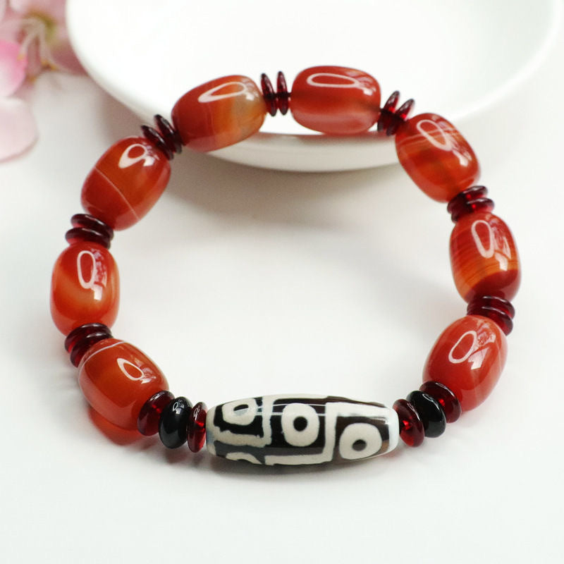 Tibet Beads Red Agate Right Rain Chalcedony Bracelet