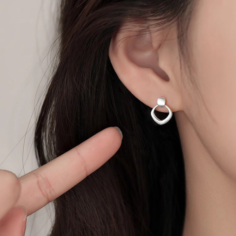 Women's Sterling Sier Simple Diamond Brushed For Design Daily Commuter Earrings