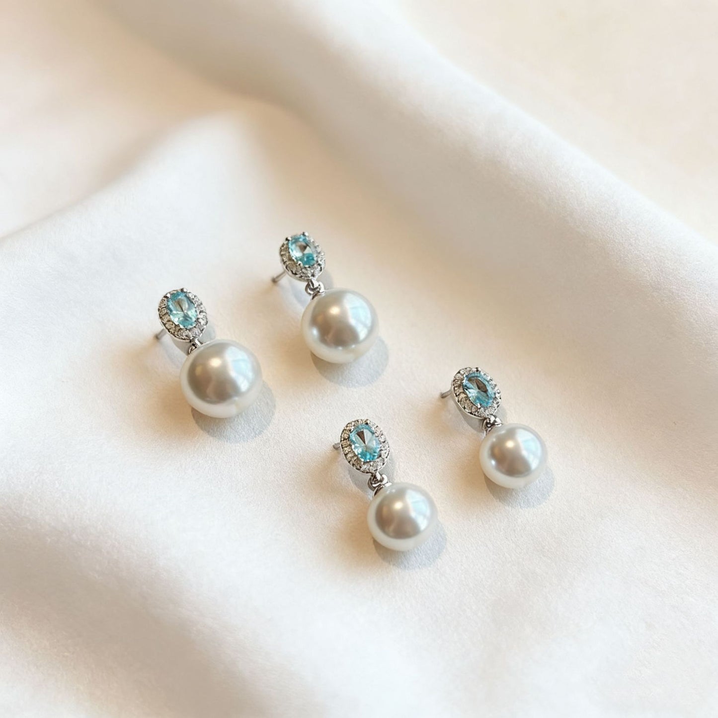 Women's Needle Aquamarine Pearl Special Interest Light Luxury Stud Earrings