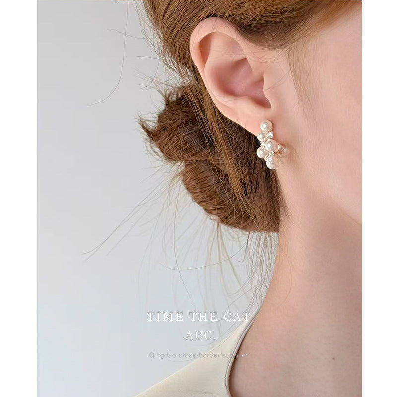 Needle Pearl Grape Zircon Design Female Simple Commute Rings