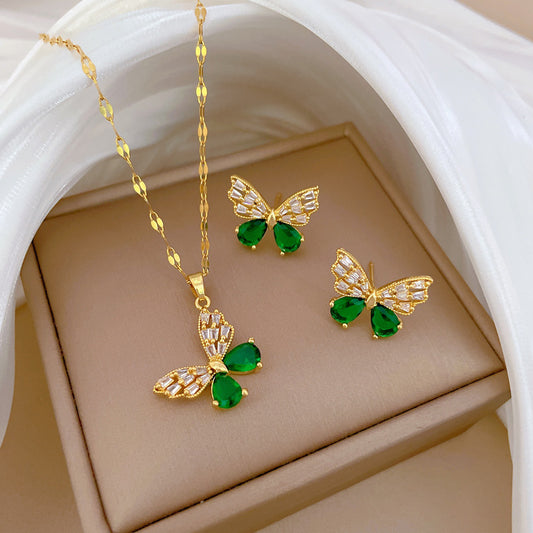 Hollow Butterfly Suite Light Luxury Micro Inlaid Graceful Personality Banquet Earrings