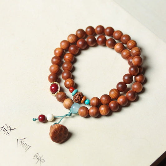 Women's & Men's Double With Agate Boxwood Lotus Canopy Bracelet