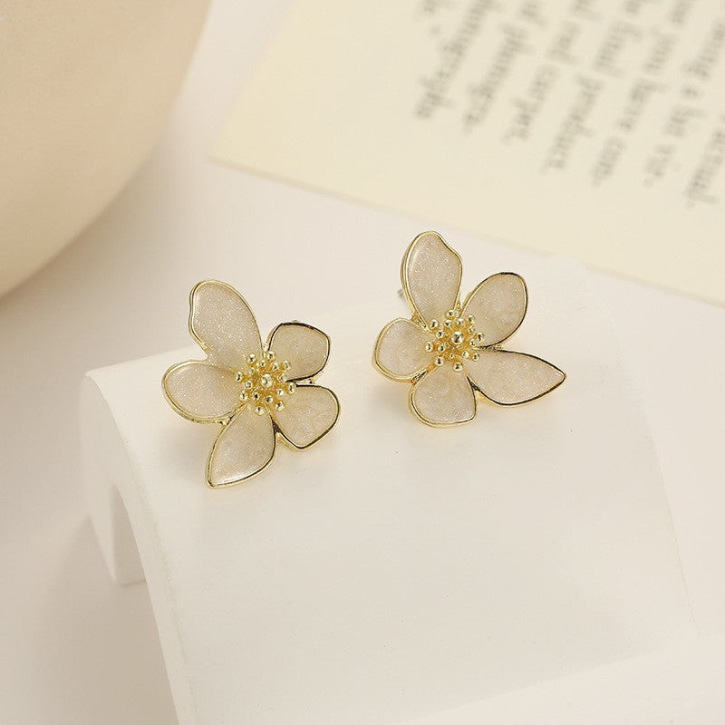 Summer Stylish Flower Sier Pin Sweet High Sense Design Petal Earrings