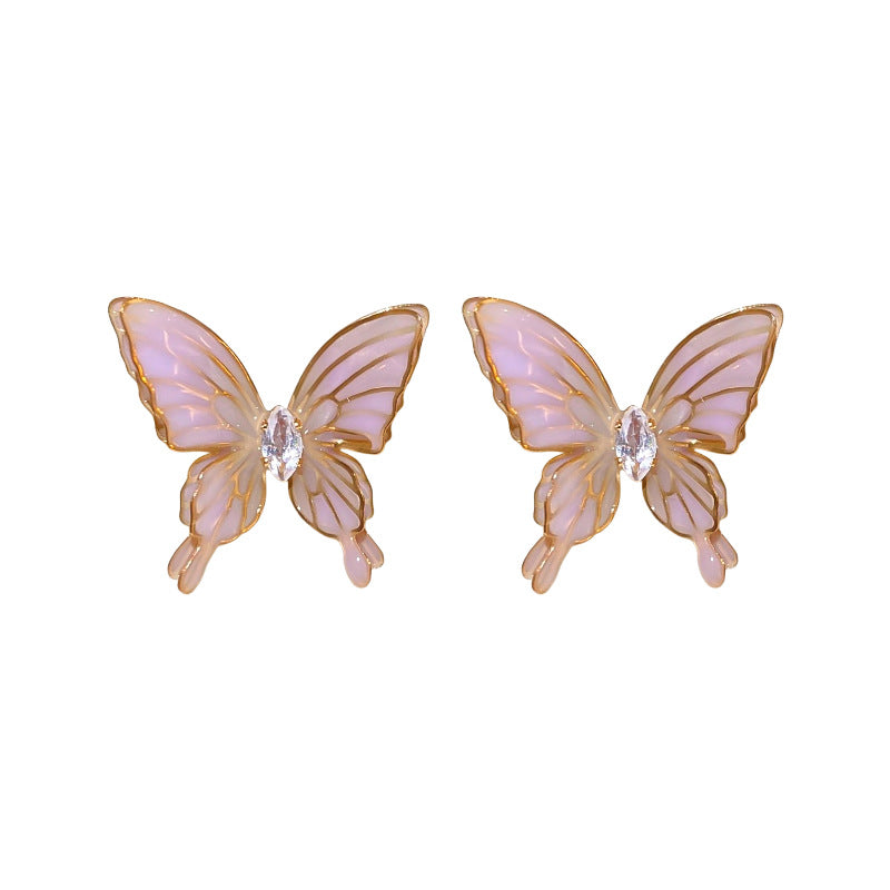 Women's Dripping Zircon Butterfly Sier Simple Niche Earrings
