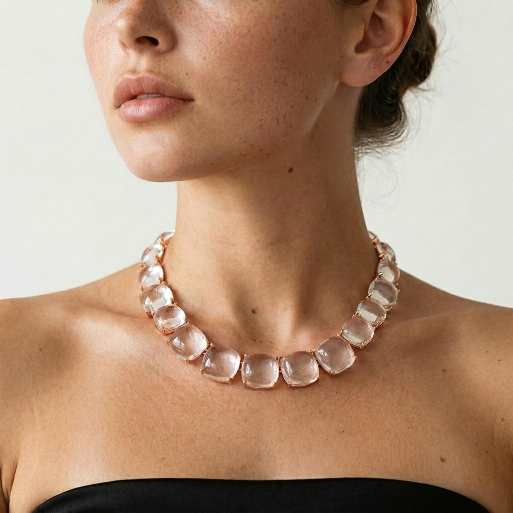 Cube Sugar Gem Female Light Luxury Temperament Color Crystal Dinner Jewelry Set