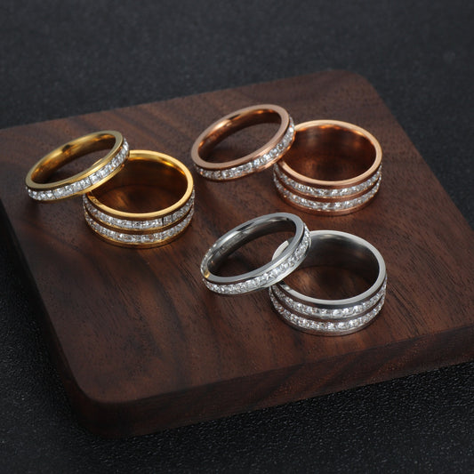 Square Diamond Zircon Titanium Steel Starry Rose Gold Popular Rings