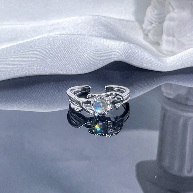 Personalized Texture Moonstone Open Female Cold Rings