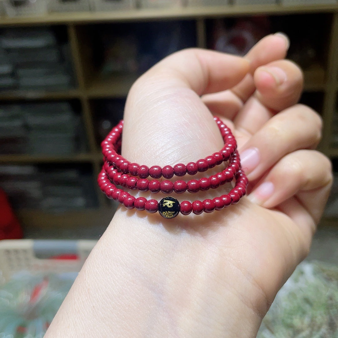 Women's Sand Round Beads With Black Agate Six Bracelets