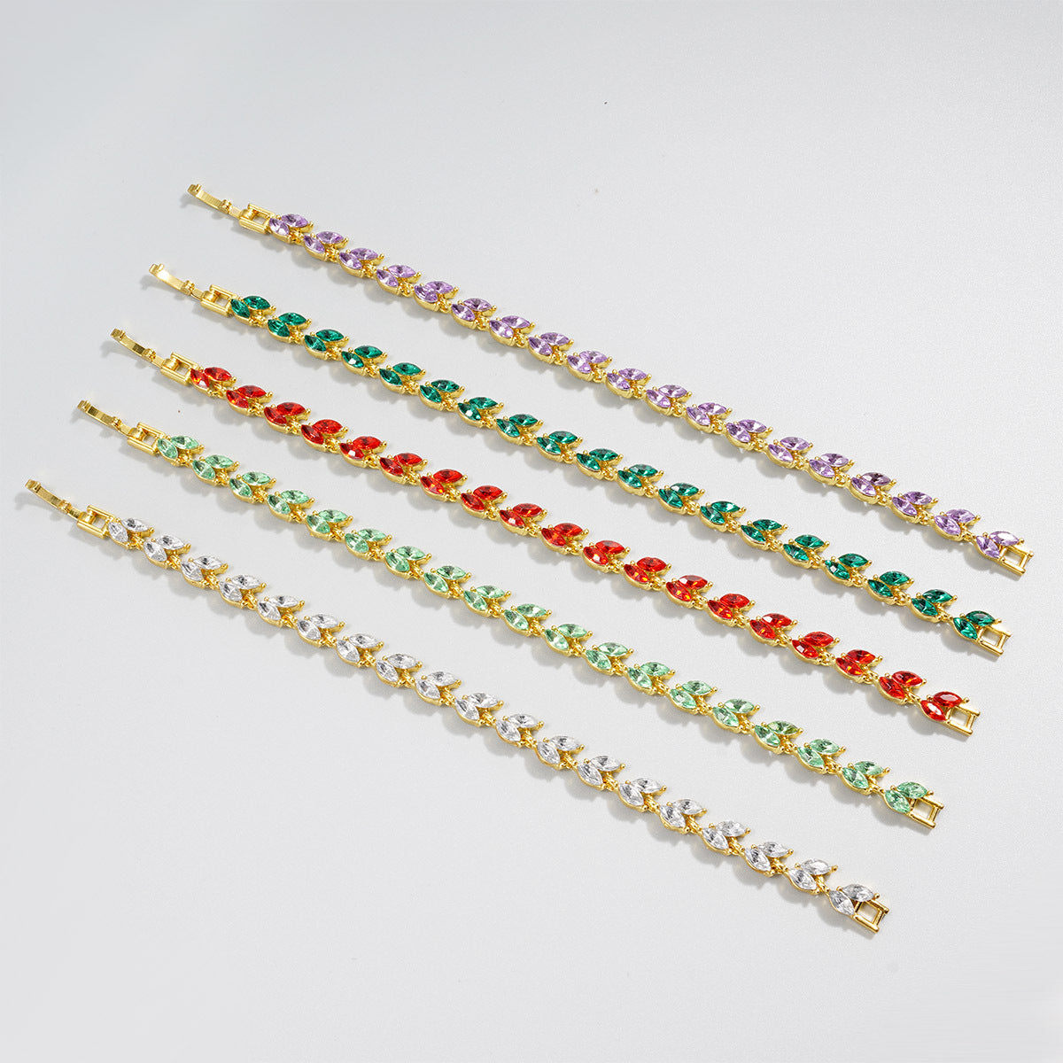 Green Zircon Female Small Willow Leaf Crowd Bracelet