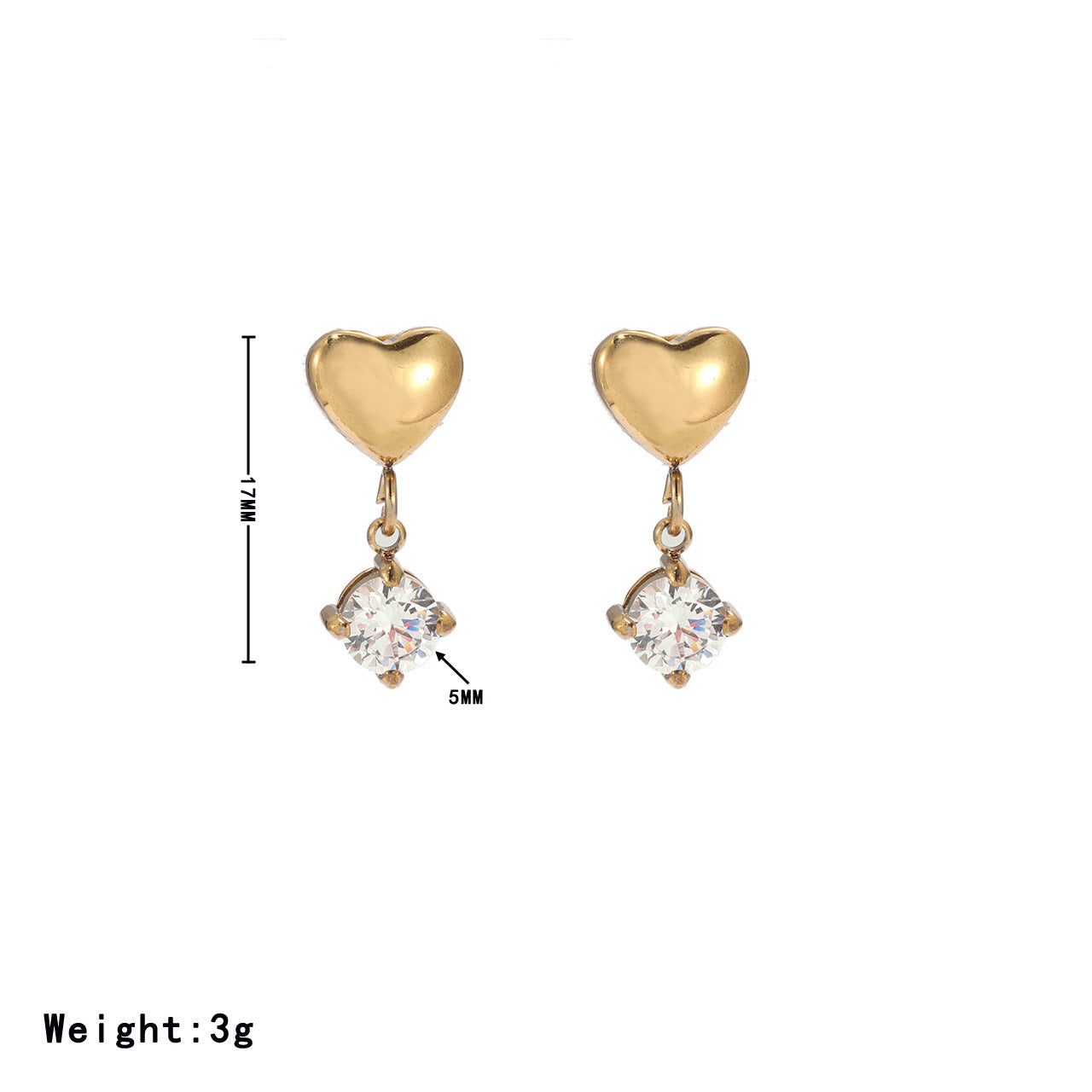 Fashion Heart-shaped Short Fringed Zircon Female Niche High Earrings