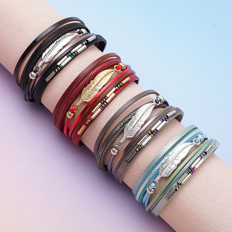 Women's Bohemian Style Leather Vintage Feather Classic Bracelets