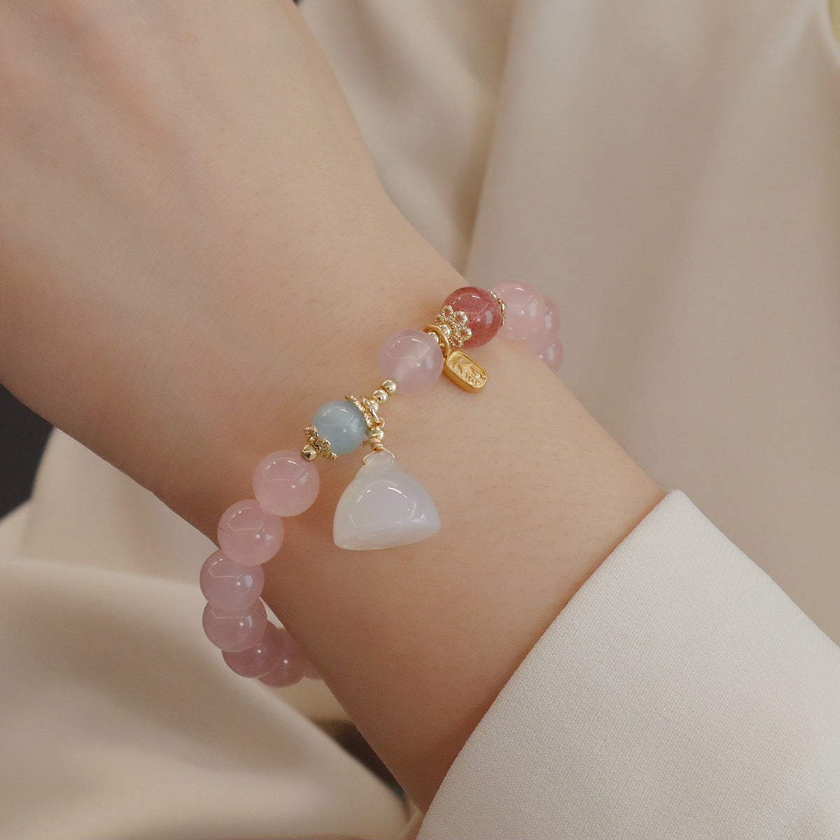 Chinese Style Fresh Natural Pink Crystal Peanut Lotus Bracelet