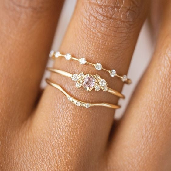 Comfortable Charming Women's Golden Fashion Three-piece Rings