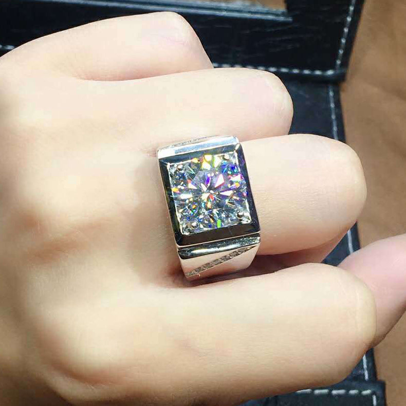 Men's Diamond Single Simulation Karat Wedding Classic Temperament Ring