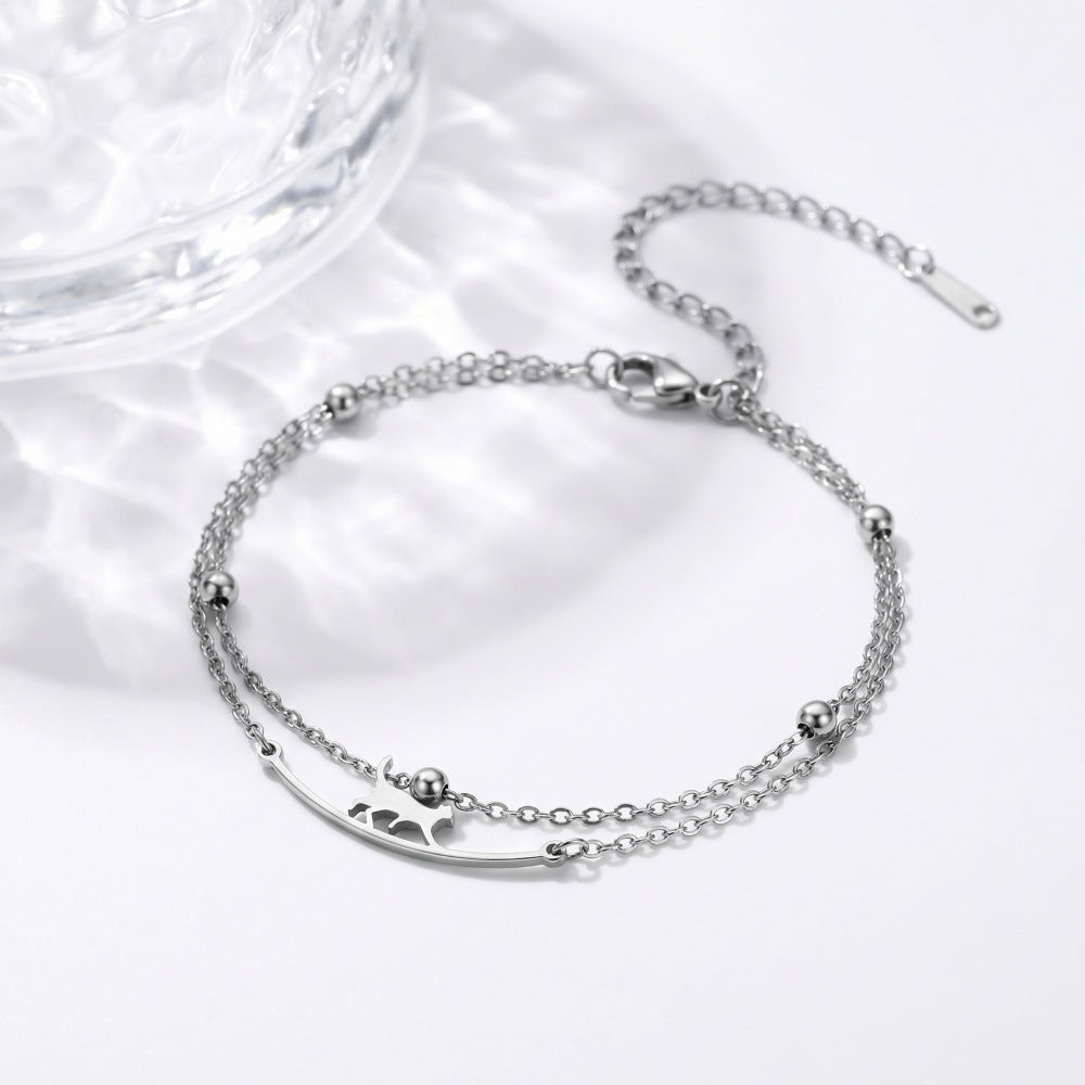 Women's Cat Light Luxury Cold Wind White Clavicle Chain Stainless Anklets