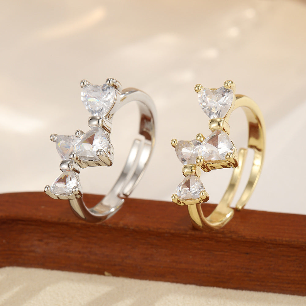Gold Inlaid Color Zirconium Cold Wind Bow Trendy Grace Open Ring