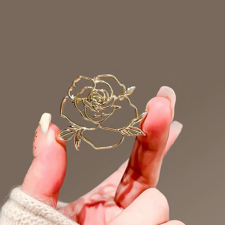 Female Niche Design Metal Pin Exquisite Camellia Corsage Brooches