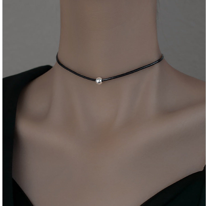 Women's Simple String Steel Ball Short Leather Rope Titanium Necklaces