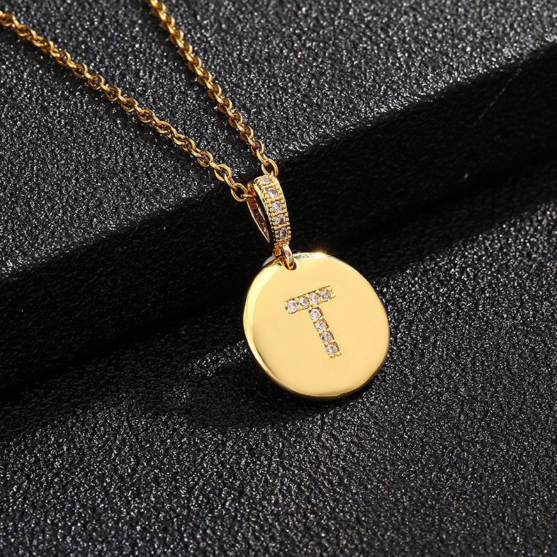 Women's Letter Fashionable English Copper Inlaid Zircon Small Necklaces