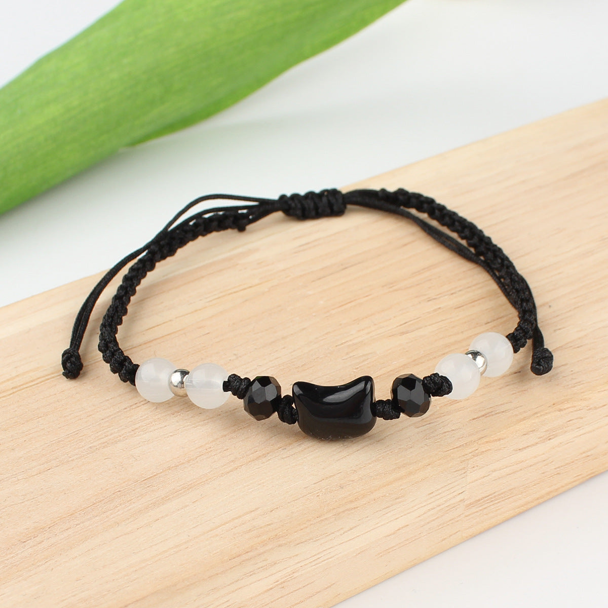 Women's & Men's Cat White Beads String Life Carrying Strap Bracelets
