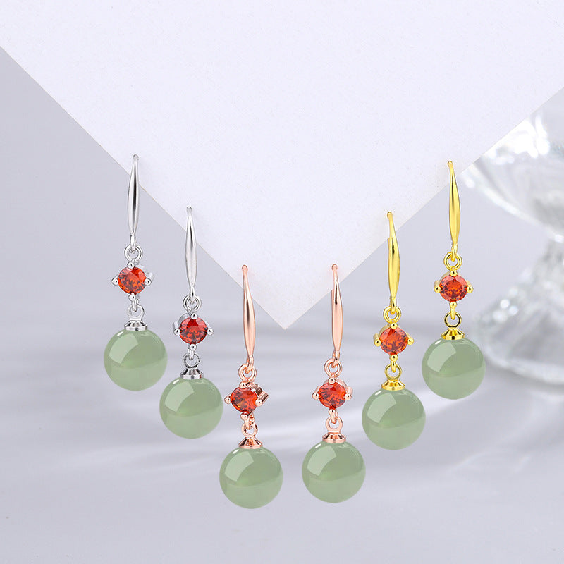 Jade Jasper Female Red Zircon Chalcedony Gem Ear Earrings