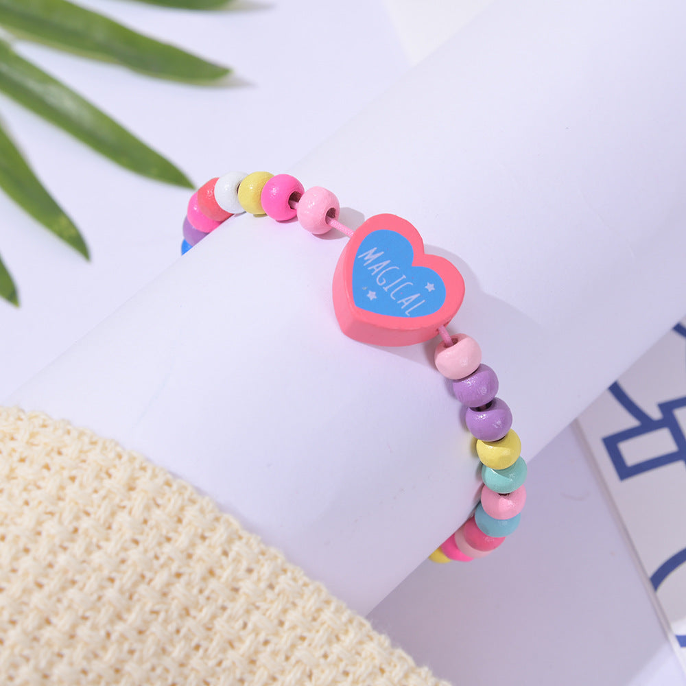 Children's Cartoon Wooden Environmental Protection Colorful Beaded Bracelet