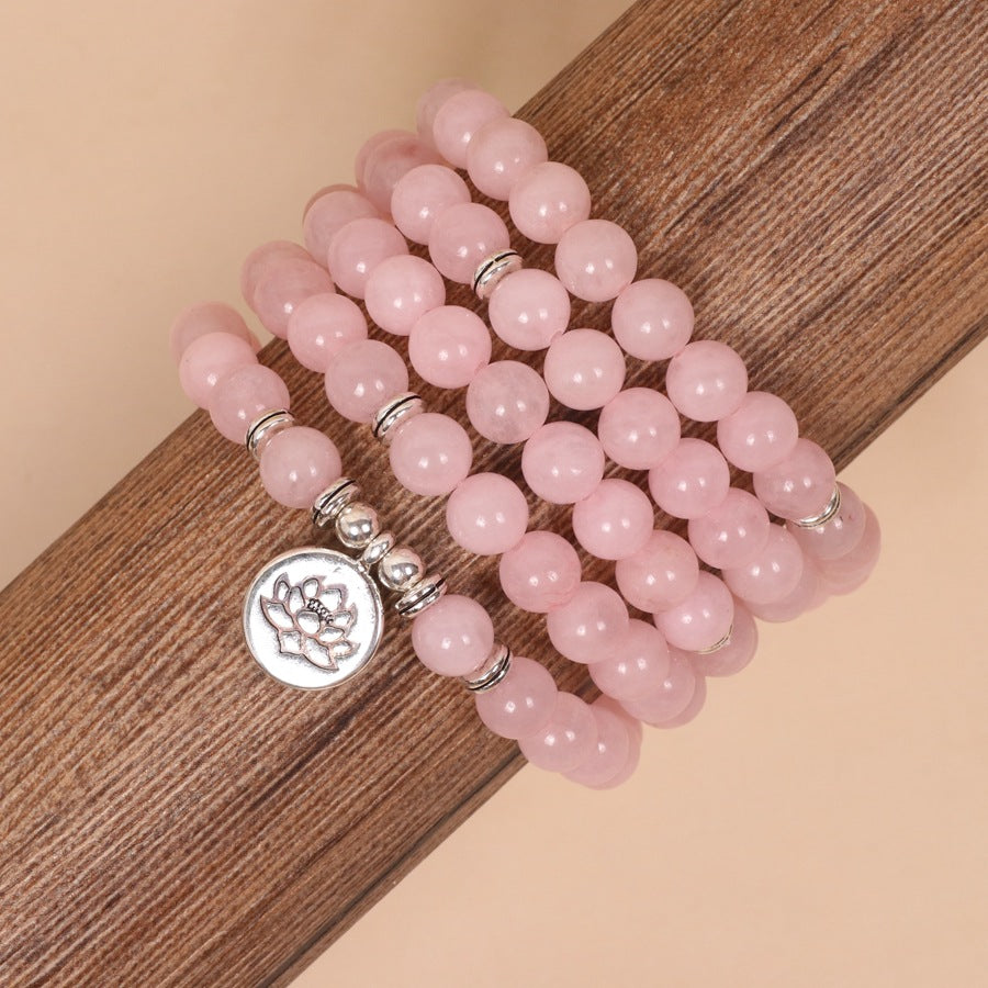 Beads String Lotus Pink Stone Beaded Pendants