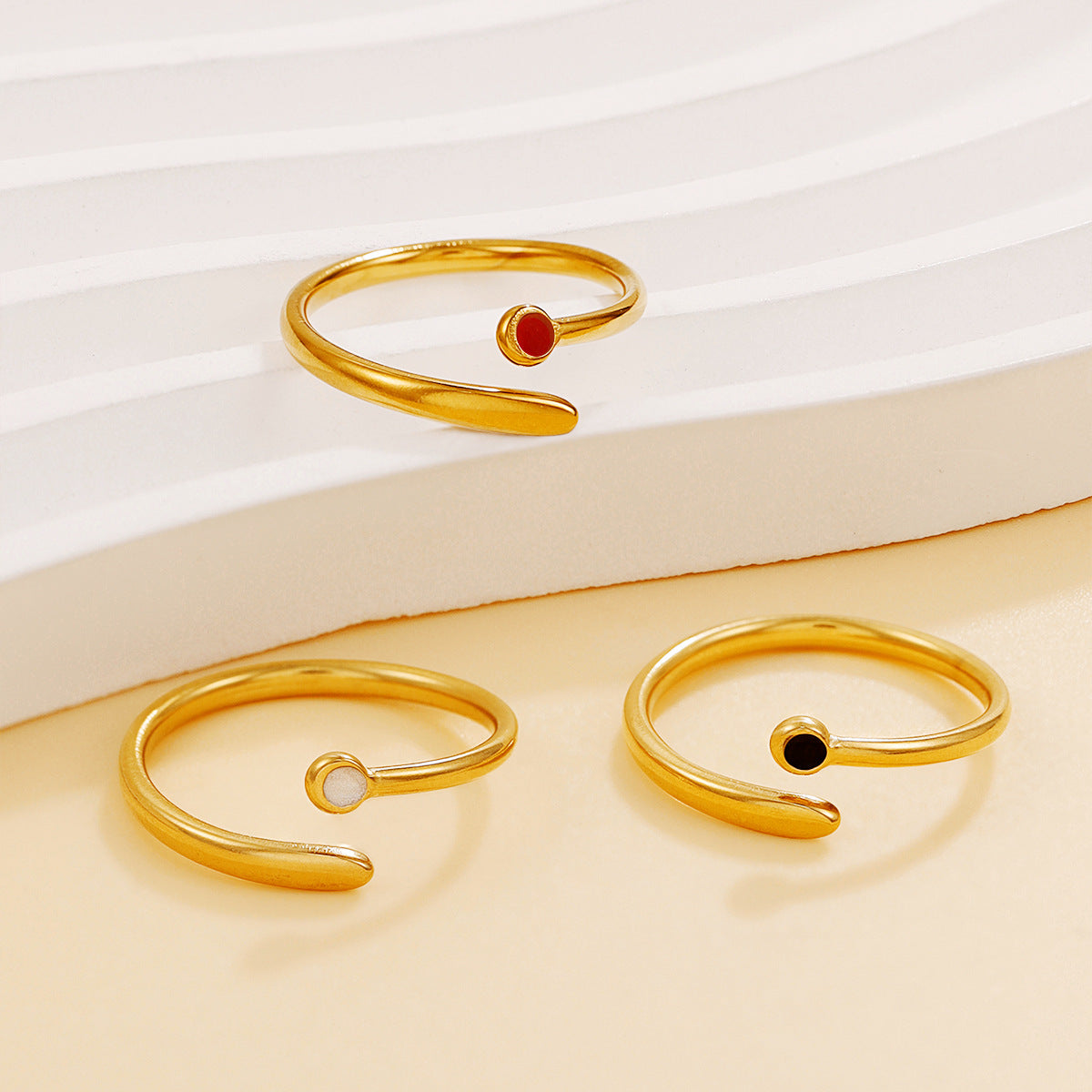 Stainless Steel Personality Style Three-color Dripping Enamel Minimalist Simple Geometric Ring