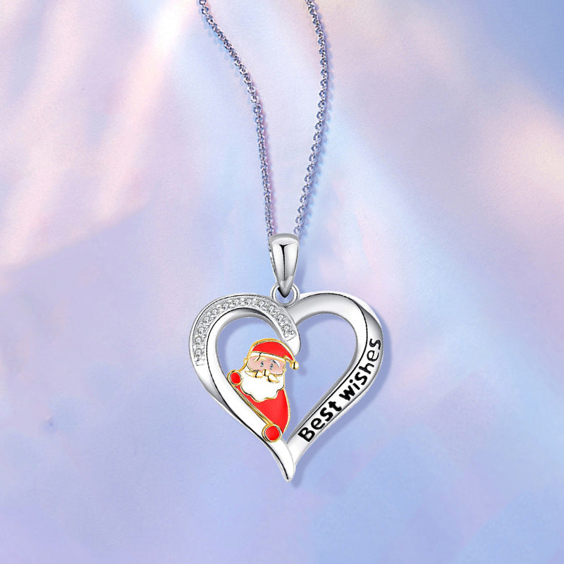 Women's Christmas Gift Fashion Santa Claus Heart Shape Necklaces