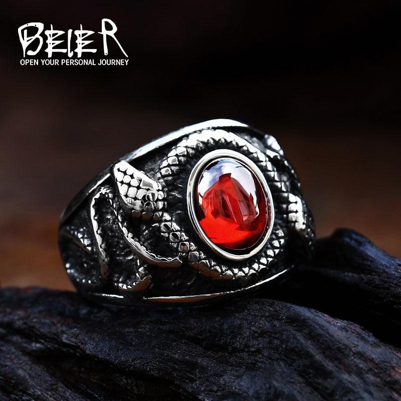 Men's Steel Inlaid Jewel Retro Personality Double-headed Rings