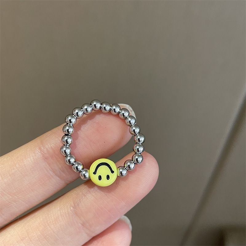 Women's Colorful Smiley Elastic Simple Beaded Index Rings