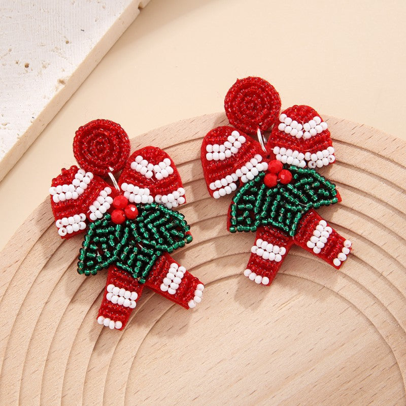 Creative Christmas Fabric Bead Tree Elderly Earrings